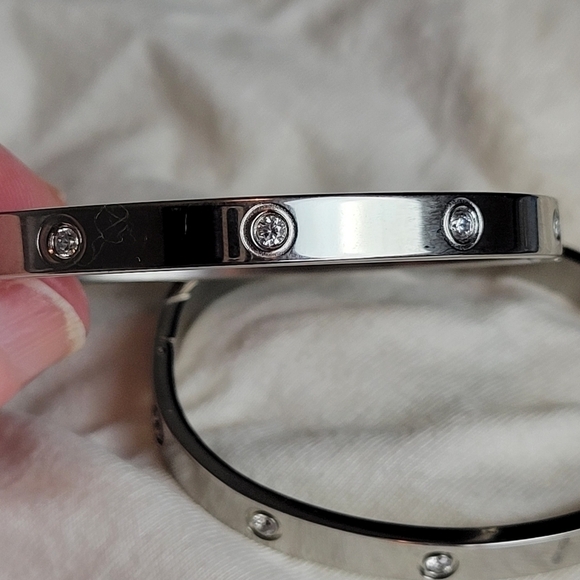 Bangle Silver Crystal Stack Hinge Bracelets Set of 2 - Picture 2 of 4